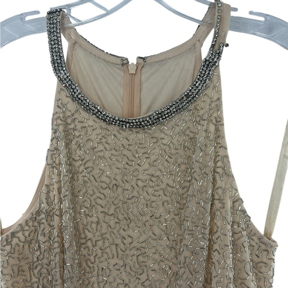 NWT Mac Duggal Beige Beaded Sleeveless High Neck Column Gown 12 - Picture 5 of 9